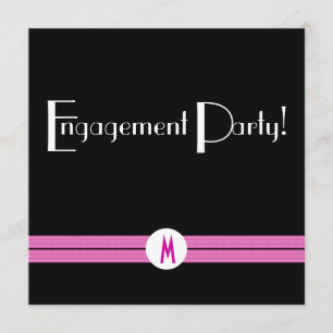 Invitación Negro Deco rosado blanco del fiesta de compromiso