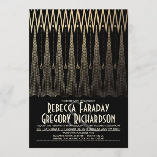 Invitación Negro del art déco y boda elegante de Gatsby del