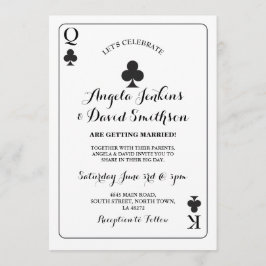 Invitación Negro del as del naipe de rey Queen Clubs de la