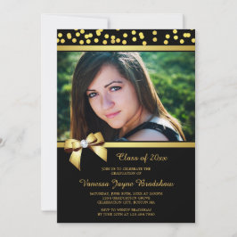 Invitación Negro del confeti del arco del oro de la