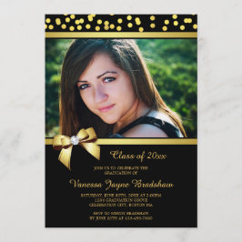 Invitación Negro del confeti del arco del oro de la