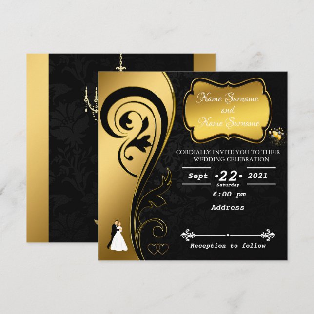 Invitación Negro dorado (Anverso / Reverso)