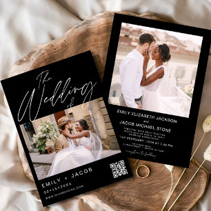 Invitación Negro El Boda de dos código QR de la foto