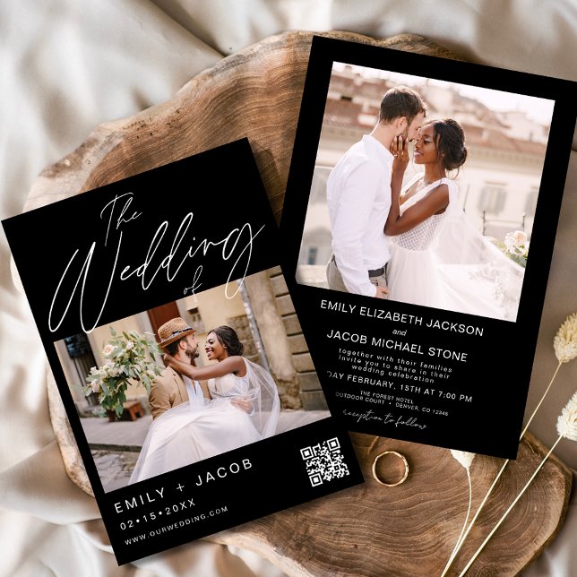 Invitación Negro El Boda de dos código QR de la foto (Subido por el creador)