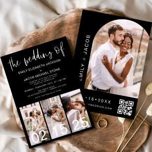 Invitación Negro El Boda del código QR Minimalista