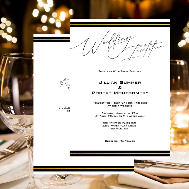 Invitación Negro Elegante Con Boda De Oro (Elegant Black with Gold Wedding Invitation)