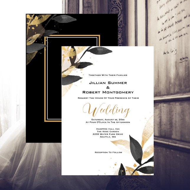 Invitación Negro Elegante Con Boda De Oro (Subido por el creador)