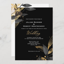 Invitación Negro Elegante Con Boda De Oro