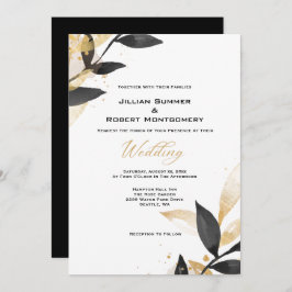 Invitación Negro Elegante Con Boda De Oro