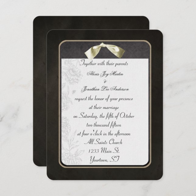 Invitación Negro elegante con brillo (Anverso / Reverso)
