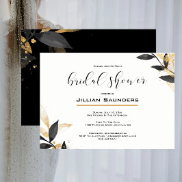 Invitación Negro Elegante Con Ducha Nodal De Oro