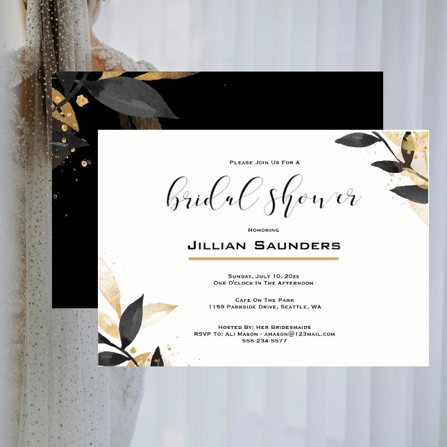 Invitación Negro Elegante Con Ducha Nodal De Oro (Subido por el creador)