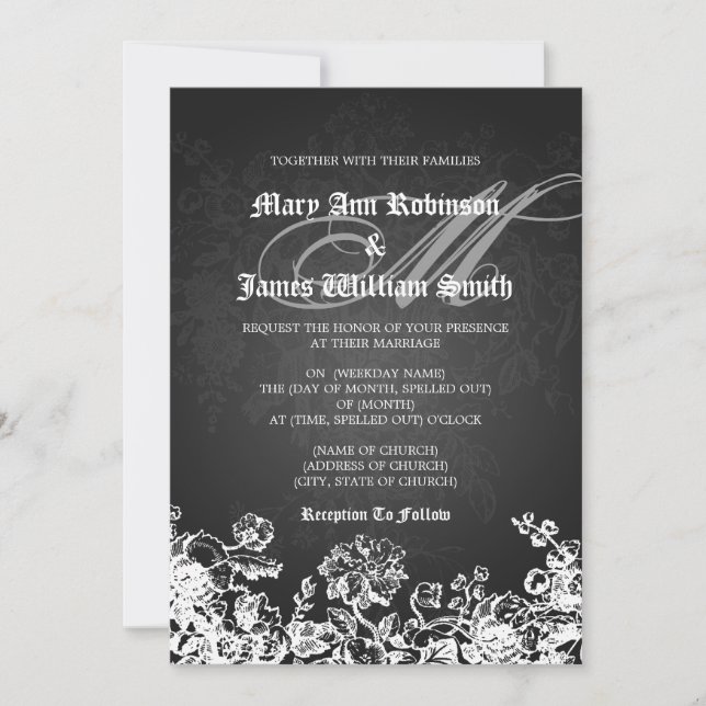 Invitación Negro elegante del Flourish del Victorian de la (Anverso)