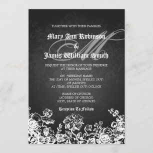 Invitación Negro elegante del Flourish del Victorian de la