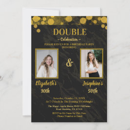 Invitación Negro elegante doble cumpleaños 2 FOTO