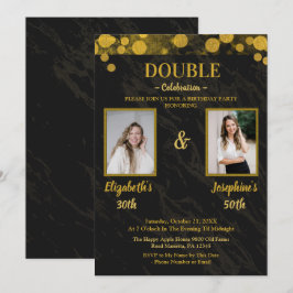Invitación Negro elegante doble cumpleaños 2 FOTO