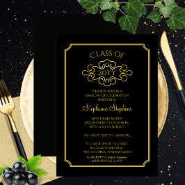 Invitación Negro elegante | Fiesta de graduación de Gold Coll