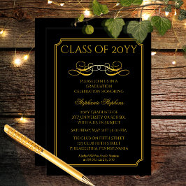 Invitación Negro elegante | Fiesta de graduación de la Univer