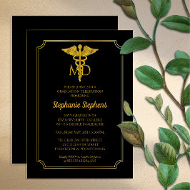 Invitación Negro elegante | Fiesta de graduación del Médico G