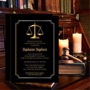 Invitación Negro elegante   Partido de Graduación de Abogados