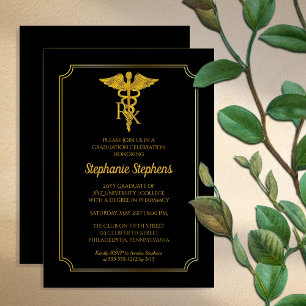 Invitación Negro elegante Partido de Graduación de Farmacia