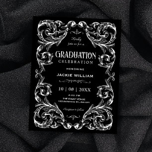 Invitación Negro elegante vintage gótico graduación