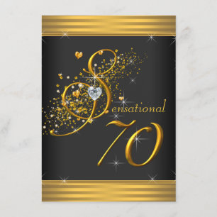 Invitación Negro elegante y 70.a fiesta de cumpleaños del oro