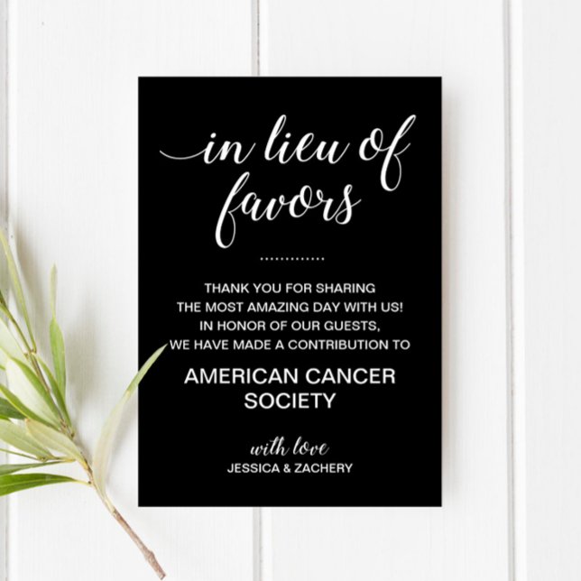 Invitación Negro en lugar de favores donar a Boda de caridad (Subido por el creador)