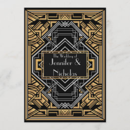 Invitación Negro, Faux Gold y Silver Art Deco Gatsby Style