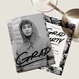 Invitación Negro | Fiesta de graduación de fotos discontinuas