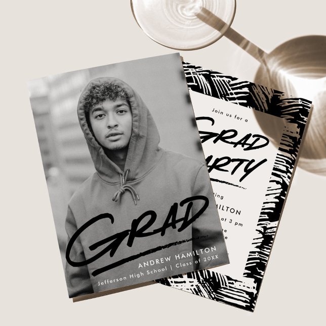 Invitación Negro | Fiesta de graduación de fotos discontinuas (Subido por el creador)