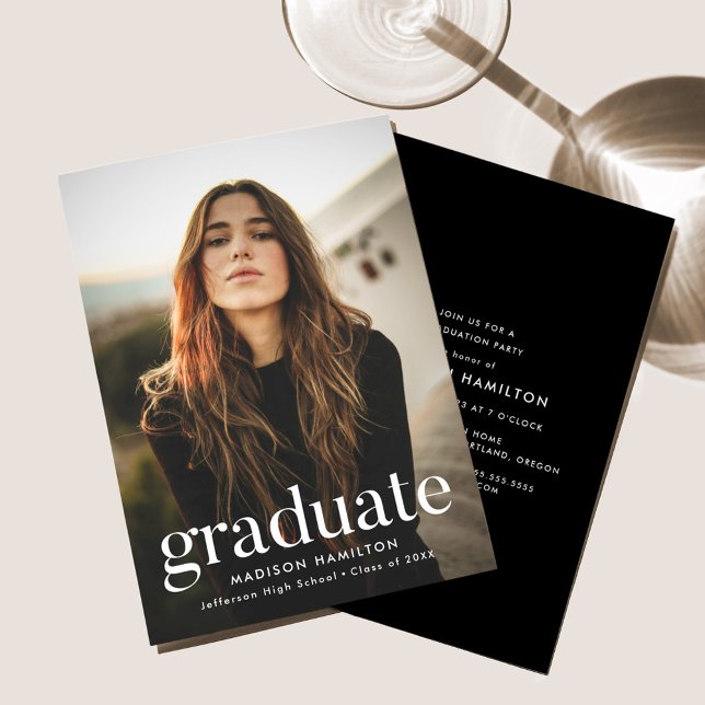 Invitación Negro | Fiesta refinada de graduación fotográfica (Subido por el creador)