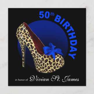 Invitación Negro funky Leopardo Stiletto 50 cumpleaños