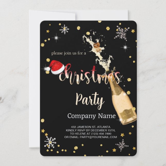 Invitación Negro, Gorro de Papá Noel, Compañía de Navidad de  (Anverso)
