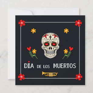 Invitación Negro gótico Dia de los Muertos Flor de azucar
