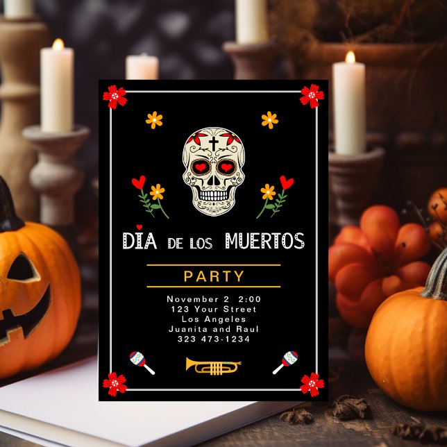 Invitación Negro gótico Dia de los Muertos Flor de azucar (Subido por el creador)