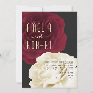 Invitación Negro gótico y Boda rojo