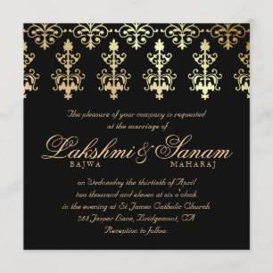 Invitación Negro invitado de invierno de la boda india Damask