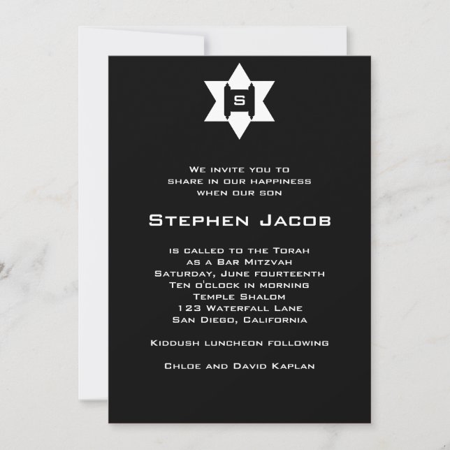 Invitación Negro judío de la estrella de Torah de la (Anverso)