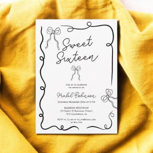 Invitación Negro lindo arcos cintas ilustraciones Dulce 16