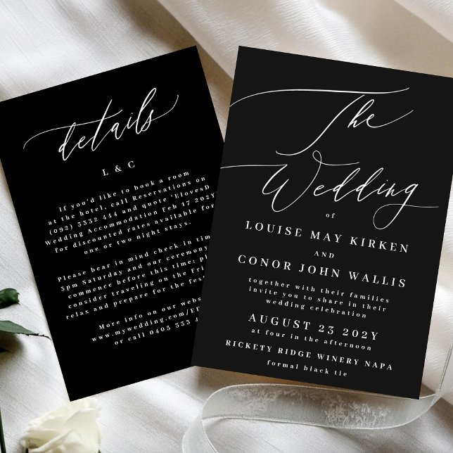 Invitación Negro Los detalles del Boda en la espalda (Subido por el creador)