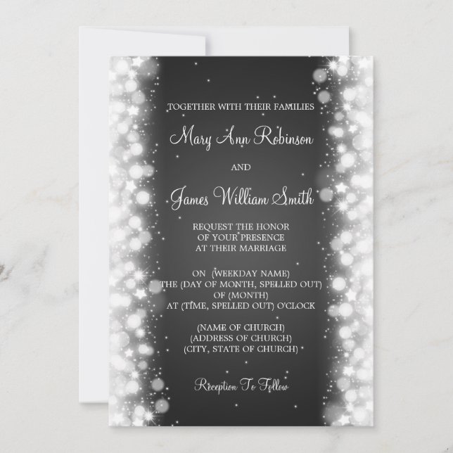 Invitación Negro mágico de la chispa de la boda elegante (Anverso)