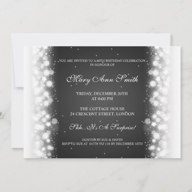 Invitación Negro mágico elegante de la chispa de la fiesta de (Anverso)