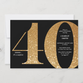 Invitación Negro minimalista moderno y oro 40 años