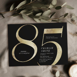 Invitación Negro minimalista moderno y oro 85 años