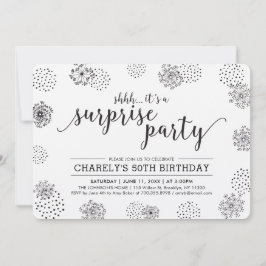 Invitación Negro | Modern Floral Surprise 50th Birthday Party