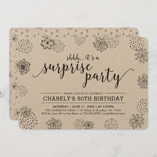 Invitación Negro   Modern Floral Surprise 50th Birthday Party