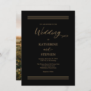 Invitación Negro moderno   Boda Minimalista del oro antiguo