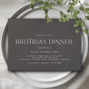 Invitación Negro moderno   Cena de cumpleaños neutral de géne