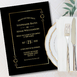 Invitación Negro moderno con Boda de marco dorado